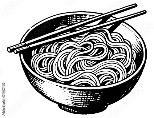 Noodles vector engraving style illustration