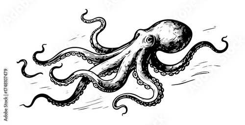 Octopus vector engraving style illustration