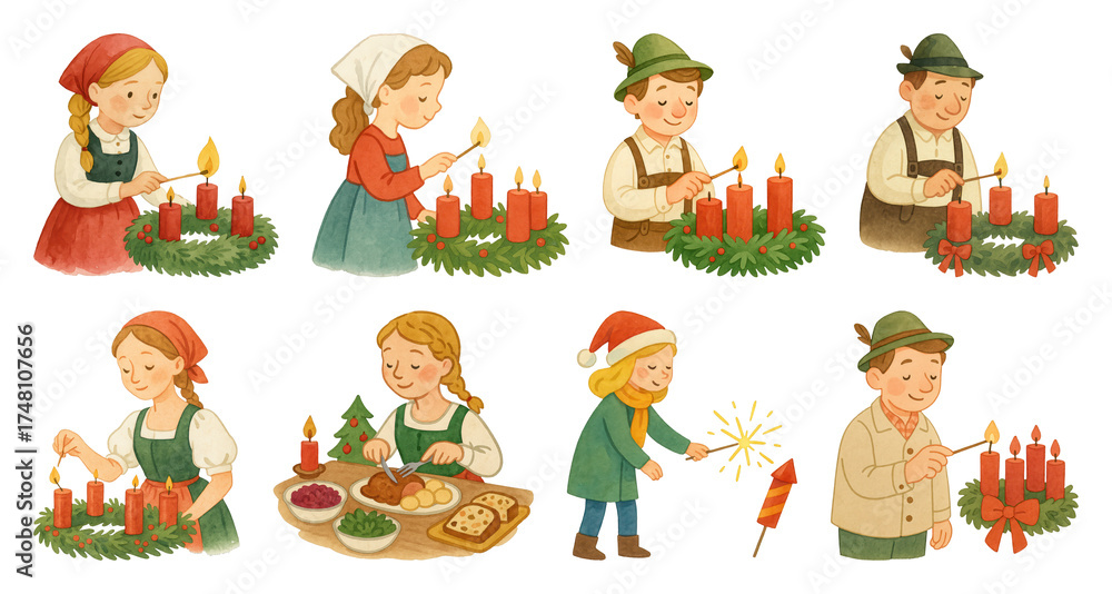 Fototapeta premium PNG Children celebrating traditional holiday, element set on transparent background
