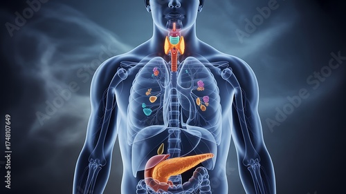 Human Endocrine System and Organs 3D Illustration