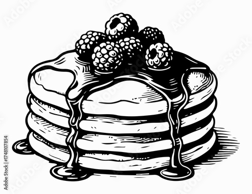 Pancakes vector engraving style illustration