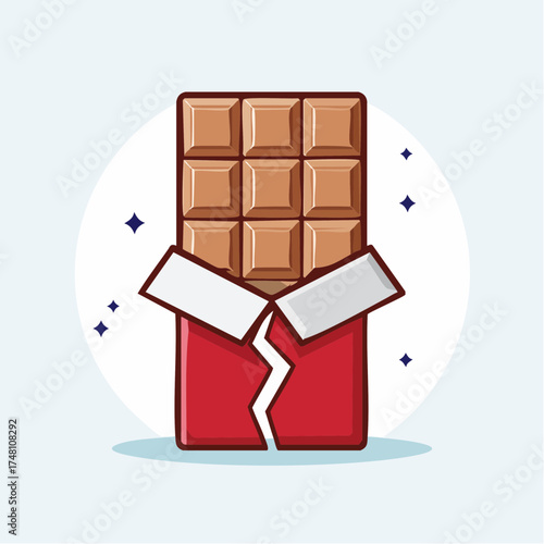 An illustration of a delectable chocolate bar unwrapped, inviting indulgence, in vector style