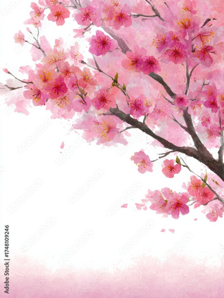 Obraz premium Watercolor cherry blossoms in full bloom