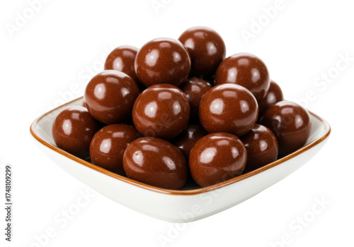 Wallpaper Mural Isolated chocolates in a square bowl, coated in brown caramel, chocolate candy indulgence Torontodigital.ca
