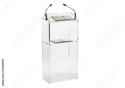 Εκτύπωση καμβά Isolated modern acrylic lectern, pulpit, rostrum or podium, with microphone stan