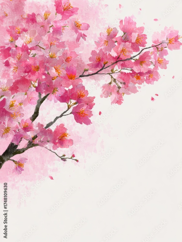 Naklejka premium Watercolor cherry blossoms in full bloom