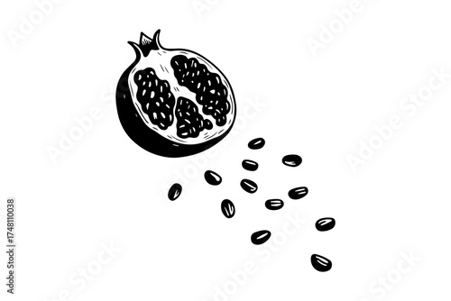 Pomegranate fruit vector engraving style illustration