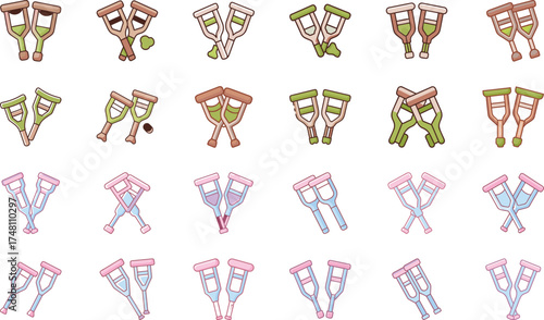 Hospital Equipment, Doctor Tools, Nurse Supplies, Medical Technology Devices, Stethoscope, Syringe, Mask, Tooth, Medicine Bottle, First Aid Kit, and Healthcare Vector Illustration on White Background