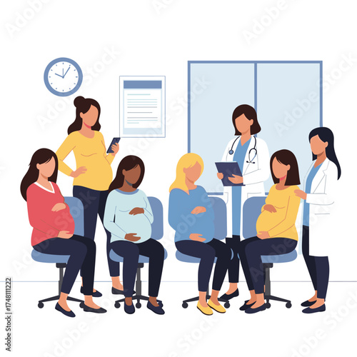 Pregnant women attend a prenatal class to learn about childbirth preparation and infant care.