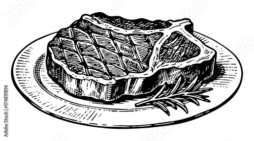 Steak vector engraving style illustration