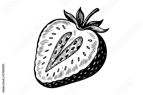Strawberry vector engraving style illustration
