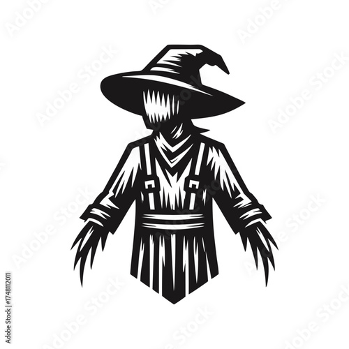 Scary Scarecrow in Black and White Illustration