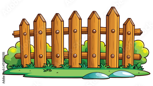 Wooden picket fence with green bushes and grass wooden fence garden fence