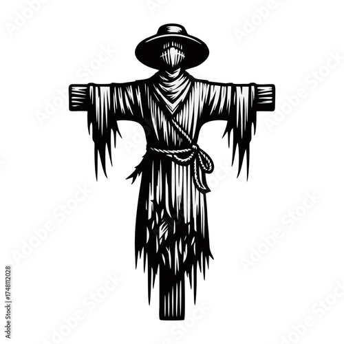 Monochrome Spooky Scarecrow Graphic Illustration
