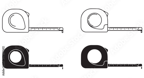 Set of tape measure icons in different styles and colors, isolated on transparent background