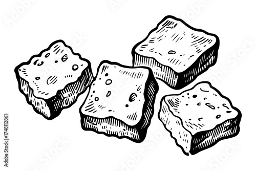 Tofu vector engraving style illustration