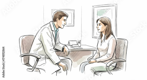 Professional healthcare consultation where a compassionate doctor attentively listens and communicates with a female patient during a routine medical visit in a private office setting