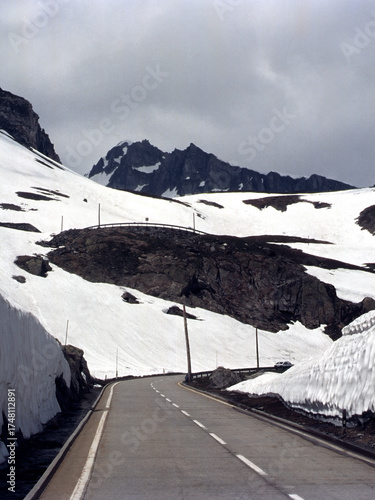 Mountain landscape along the road to Nufenen Pass, Switzerland