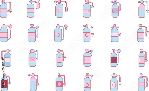 Hospital Equipment, Doctor Tools, Nurse Supplies, Medical Technology Devices, Stethoscope, Syringe, Mask, Tooth, Medicine Bottle, First Aid Kit, and Healthcare Vector Illustration on White Background