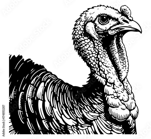 Turkey bird vector engraving style illustration
