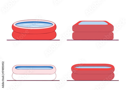 Red inflatable pools with blue water swimming pools