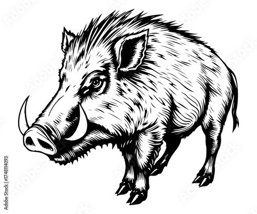 Wild boar vector engraving style illustration