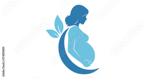 Silhouette of a pregnant woman with a leaf design, isolated on transparent background