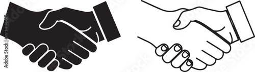 Black and Outline Handshake Icons Side by Side silhouette
