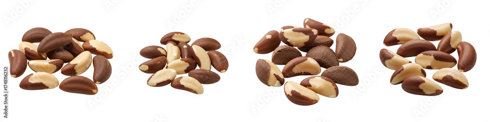 Fototapeta premium Set of isolated Brazil nuts on white background 