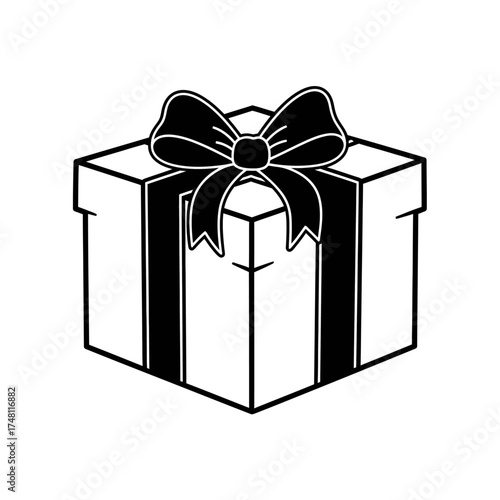 Gift box with ribbon and bow in minimalist black and white design  