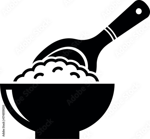 Simple black and white bowl of rice illustration
