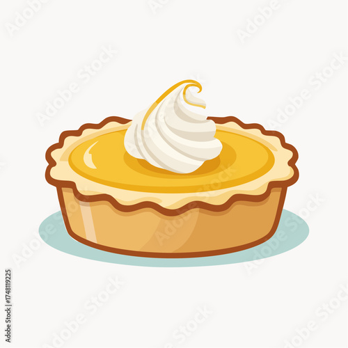 Vibrant illustration of a delectable pumpkin pie with a creamy, swirled topping on white background