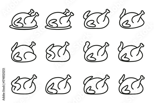 Minimalist turkey outlines in twelve variations for holiday design