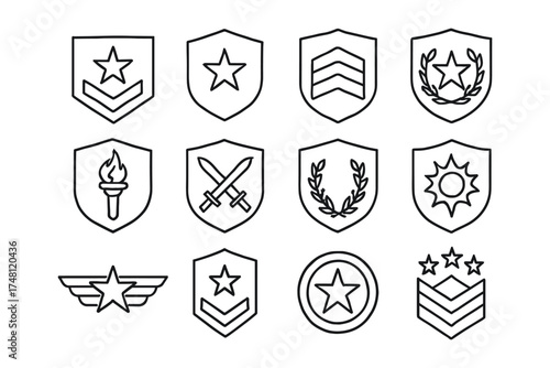 Minimalist line style badge collection featuring stars and shields