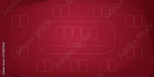 Poker table card game red cloth surface background bg. Top view empty playing field for game blackjack, poker. Casino concept.