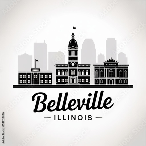 Wallpaper Mural ‎Belleville Skyline Silhouette — Historic Illinois City Vector Illustration Torontodigital.ca