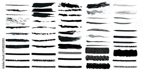 set of hand drawn paint brushes, Diverse set of black paint ink brush strokes, brushes, lines. Ink splashes stencil. High quality manually traced, paint streaks