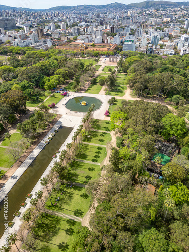 Aerial view of Redemption Park with lakes, trees and gardens