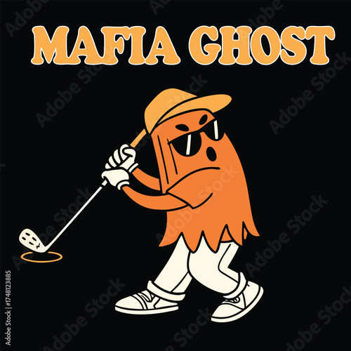 Mafia ghost playing golf with sunglasses and cap on a