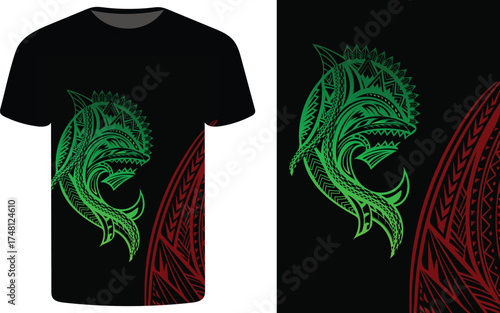 Polynesian tribal tattoo style t shirt design vector, oceanic t shirt template.