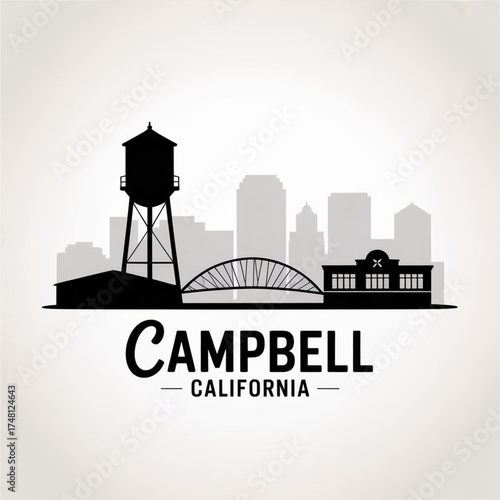 Campbell California Skyline Silhouette — Vibrant Silicon Valley Suburb Vector Illustration