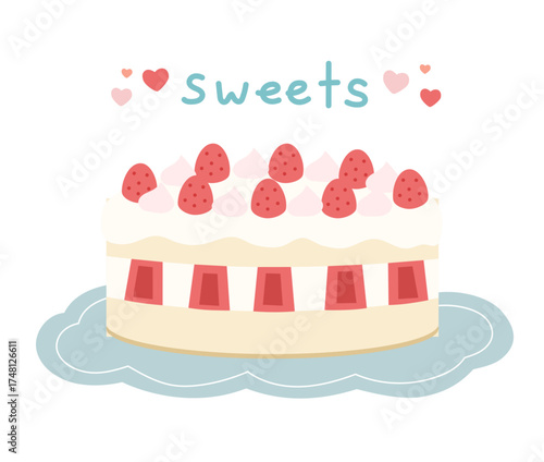 苺のホールケーキ手描きのかわいいイラスト