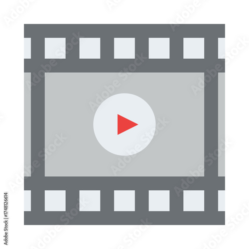 Film Strip With Play Button Symbol Icon Inside A Blank Frame Representing Video Or Media Playback With A Transparent Background
