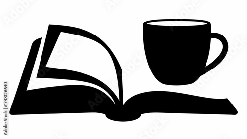 Cozy reading time with a book and coffee, perfect for relaxation, study, or creative inspiration, a simple minimalist book and mug icon for designers