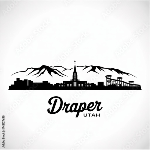 ‎Draper Utah Skyline Silhouette — A Scenic Wasatch Mountain City Vector Illustration
