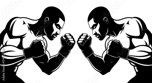Dynamic Graphic Illustration of Two Fierce Boxers Ready for an Intense Combat Match