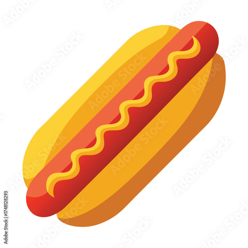 Hot Dog with Mustard and Ketchup Vector Art on White Background