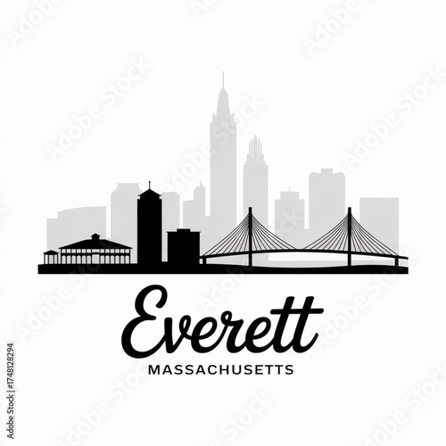 ‎Everett Massachusetts Skyline Silhouette — Greater Boston City Vector Illustration