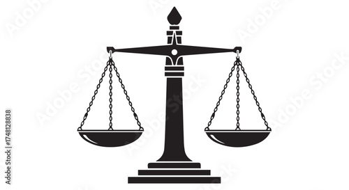 Black silhouette of scales of justice, representing law, balance, and fairness, isolated on transparent background