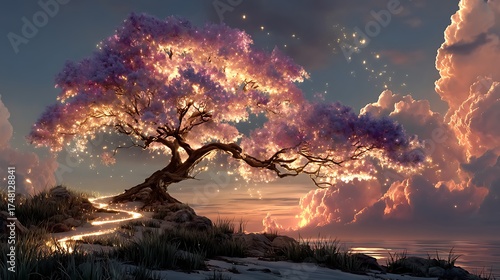 Fantasy landscape glowing branches high resolution picture